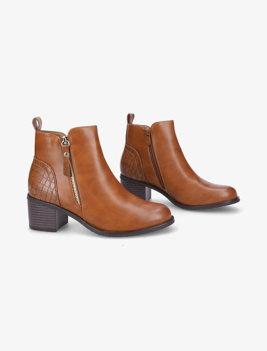 Bottines à contrefort effet croco - Camel - 4