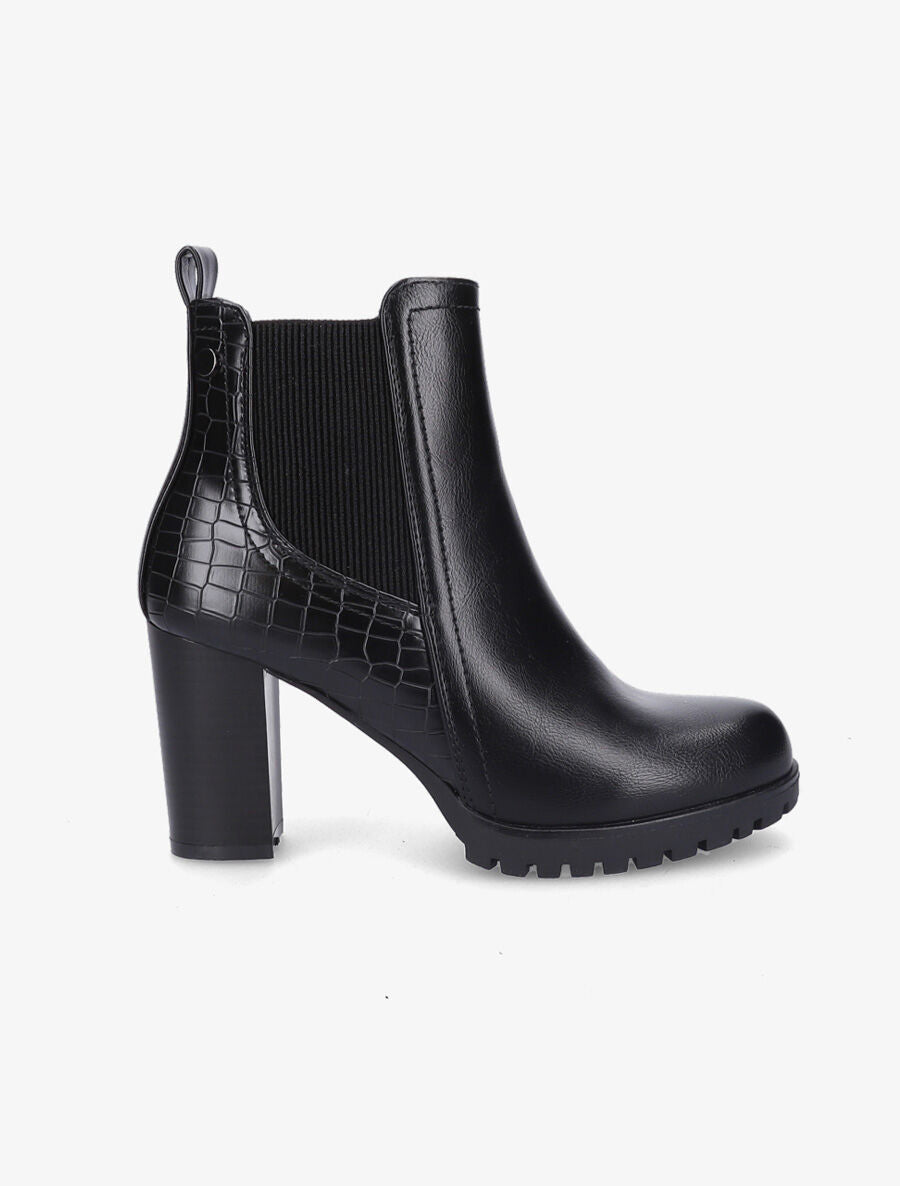 Bottines à talon haut et contrefort effet python - Noir - 5