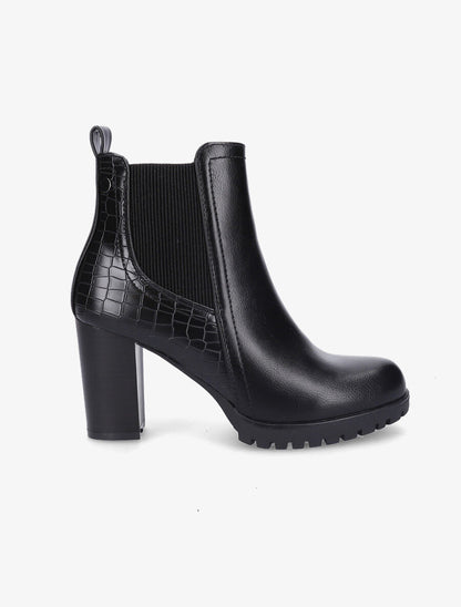 Bottines à talon haut et contrefort effet python - Noir - 5