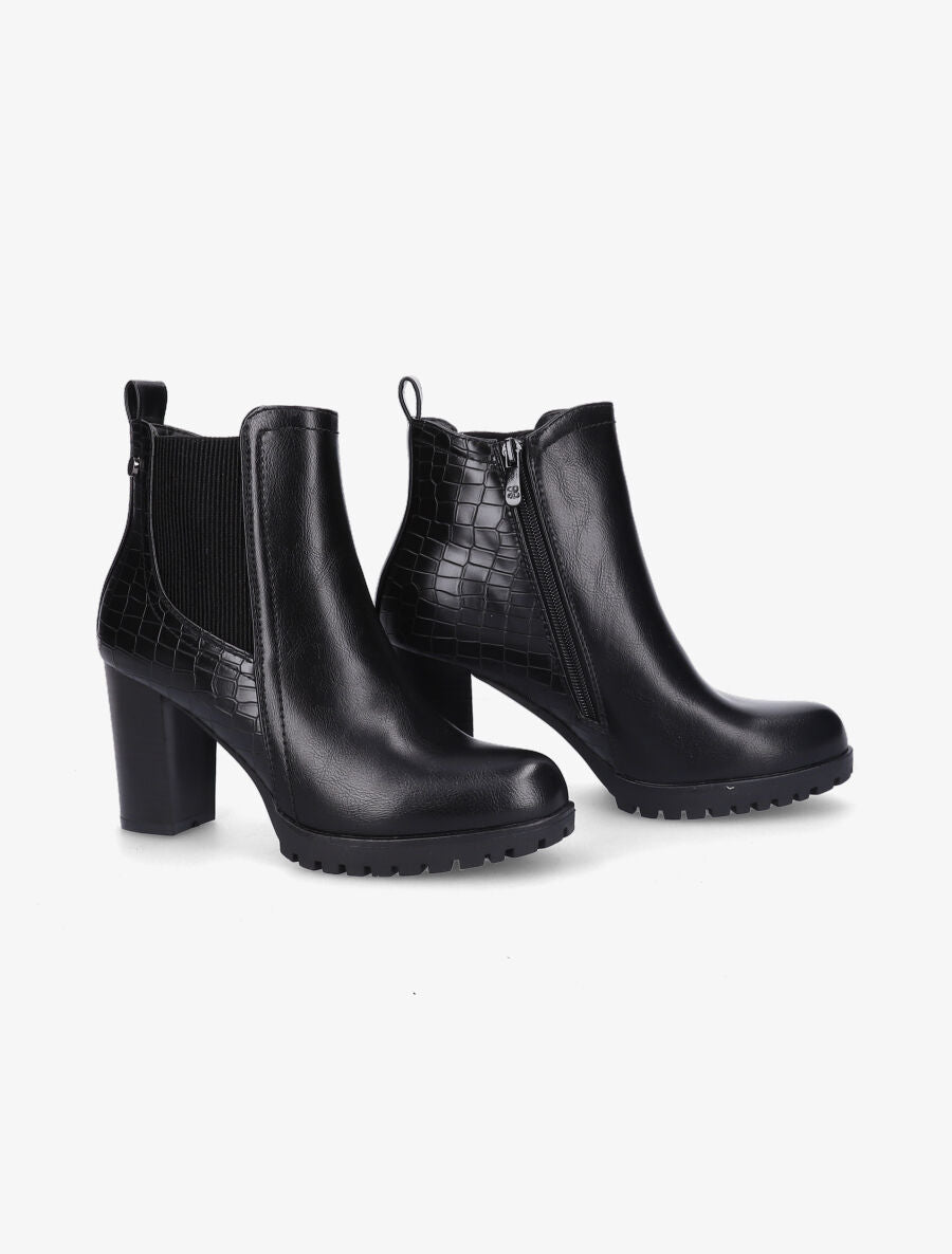 Bottines à talon haut et contrefort effet python - Noir - 4