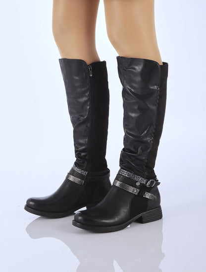 Bottes cavalières bi-matière - Noir - 1
