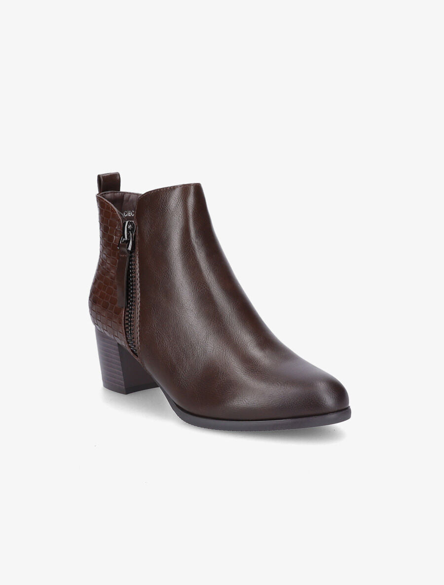 Bottines à contrefort effet osier et double zips - Marron - 2