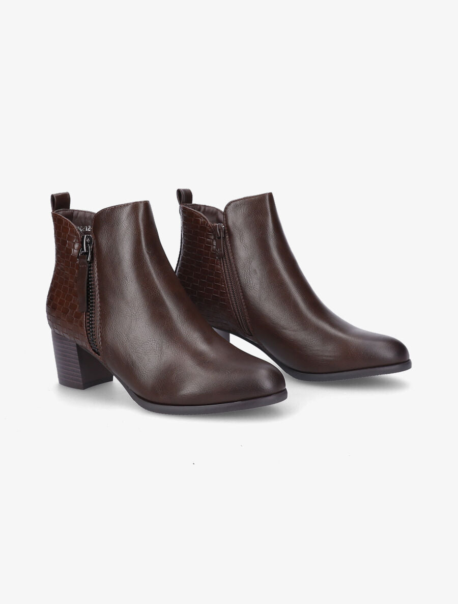 Bottines à contrefort effet osier et double zips - Marron - 4