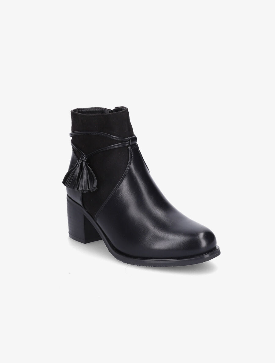Bottines en simili et pompons décoratifs - Noir - 2