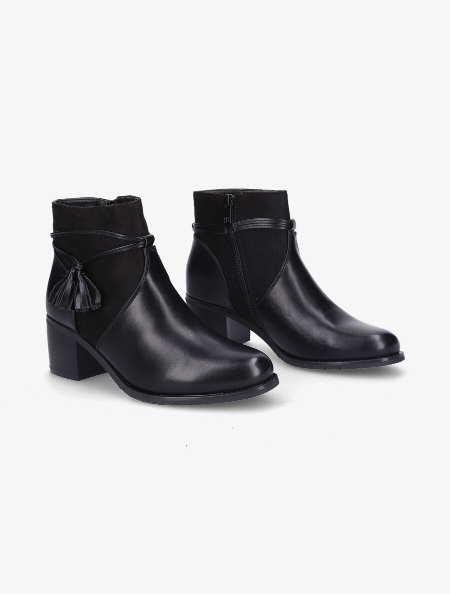 Bottines en simili et pompons décoratifs - Noir - 4