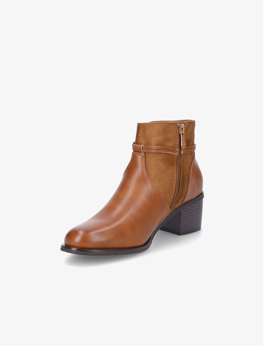 Bottines en simili et pompons décoratifs - Camel - 3