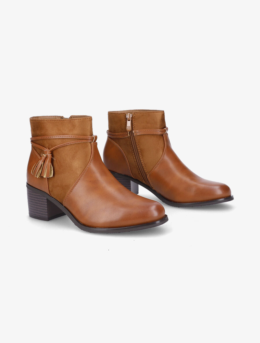 Bottines en simili et pompons décoratifs - Camel - 4