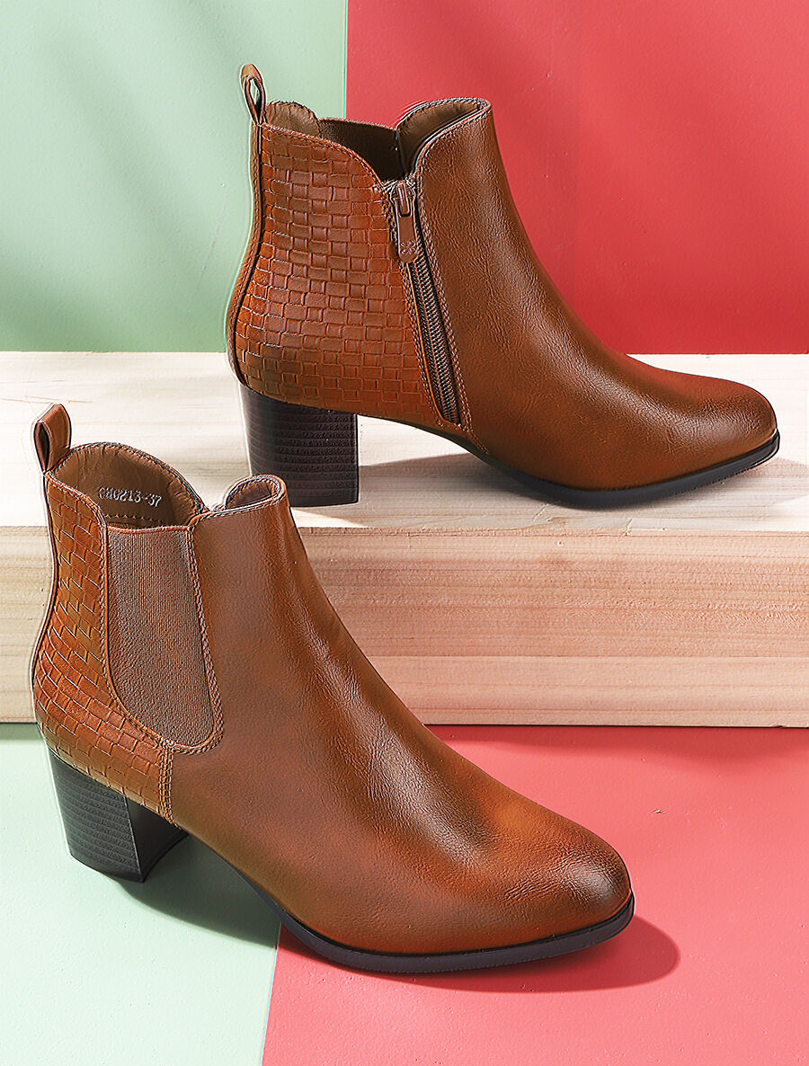 Bottines à contrefort effet osier - Camel - 5