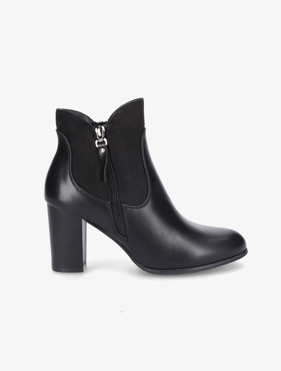 Bottines à talon en simili et suédine - Noir - 1
