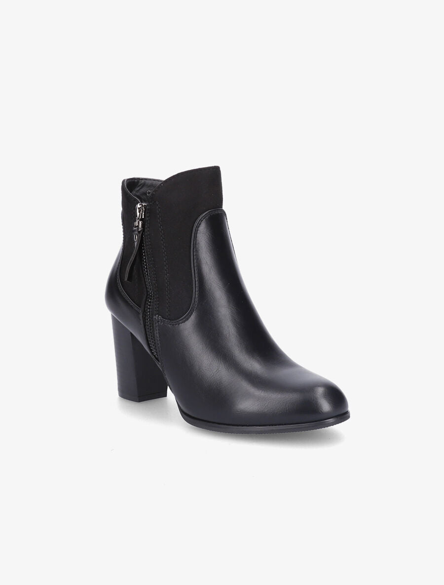 Bottines à talon en simili et suédine - Noir - 2