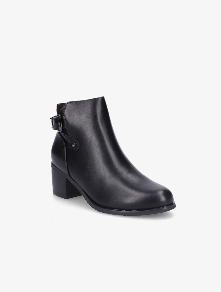 Bottines en simili et suédine à sangles - Noir - 2