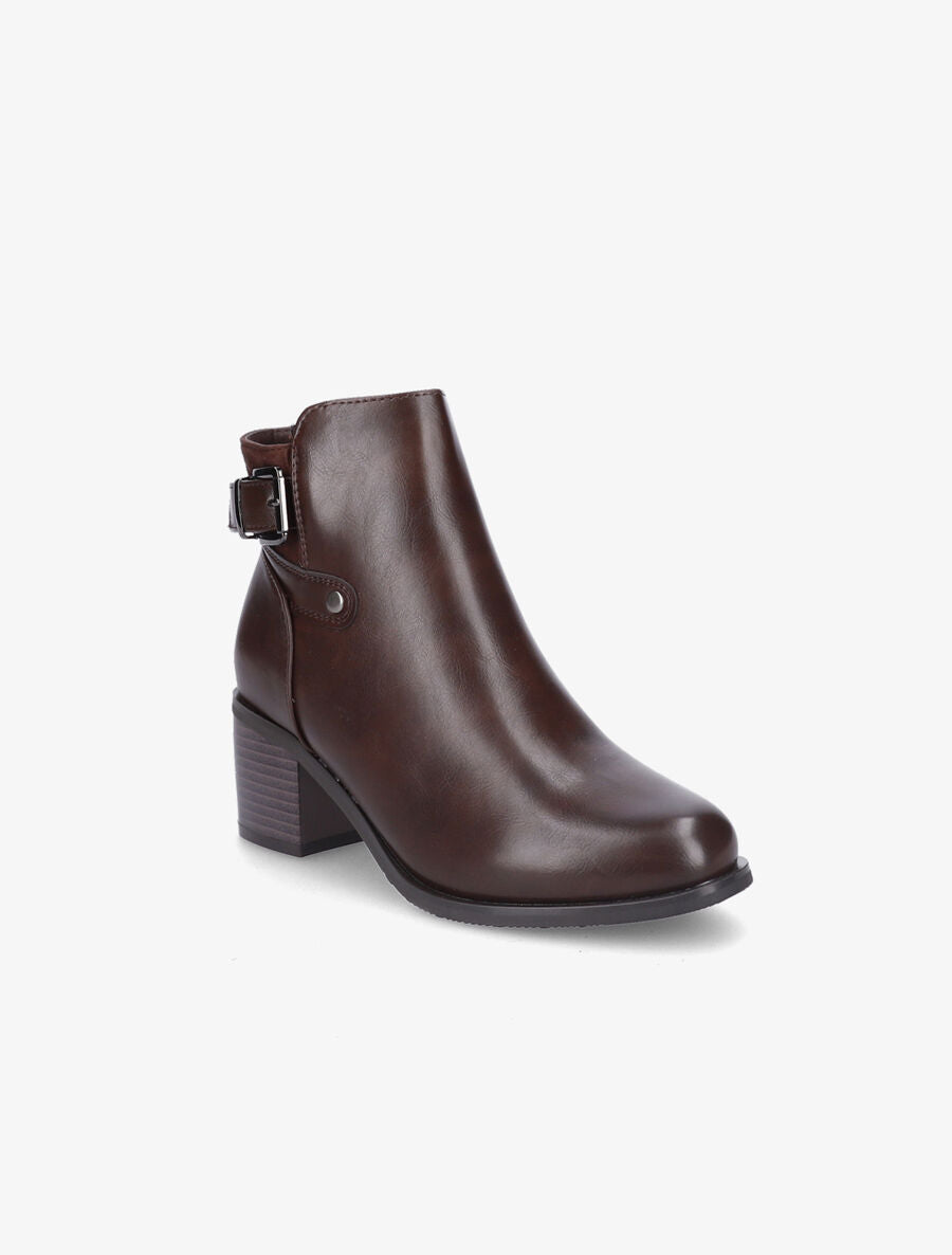 Bottines en simili et suédine à sangles - Marron - 2