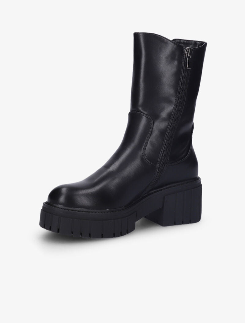 Bottines style motard à talons strillés et semelle crantées - Noir - 4