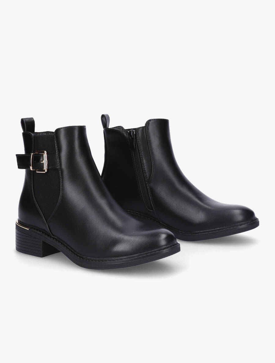 Bottines en simili à sangles et zip - Noir - 4