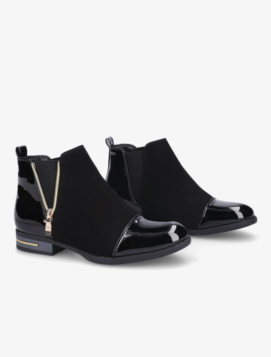 Bottines à détails vernis - Noir - 4