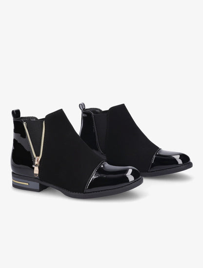 Bottines à détails vernis - Noir - 4