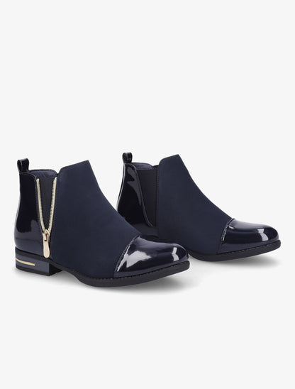 Bottines à détails vernis - Marine - 4