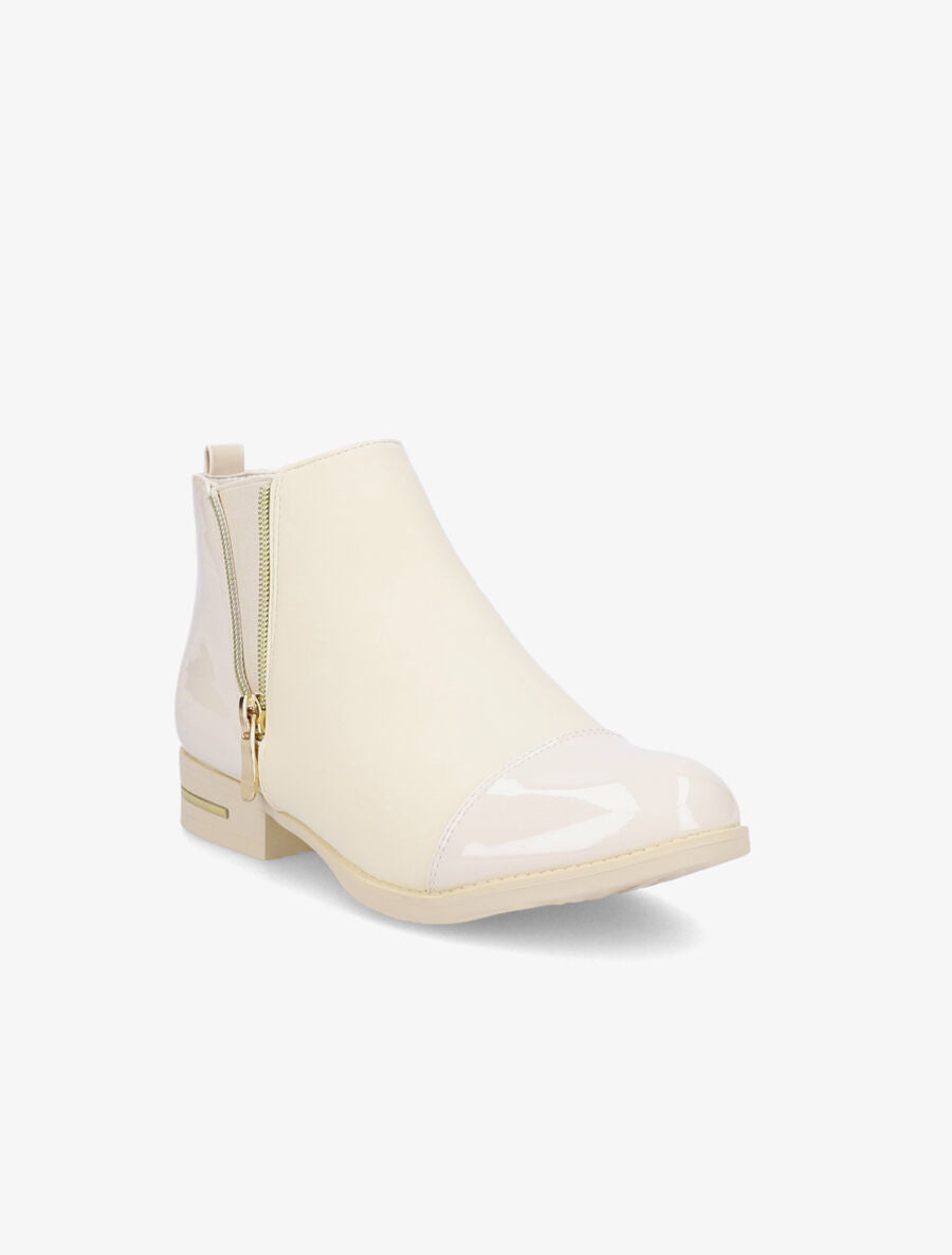 Bottines à détails vernis - Beige - 2