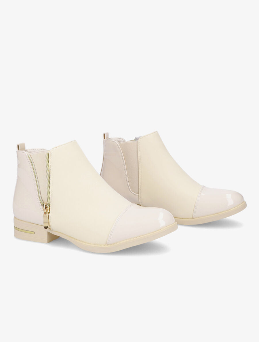 Bottines à détails vernis - Beige - 4