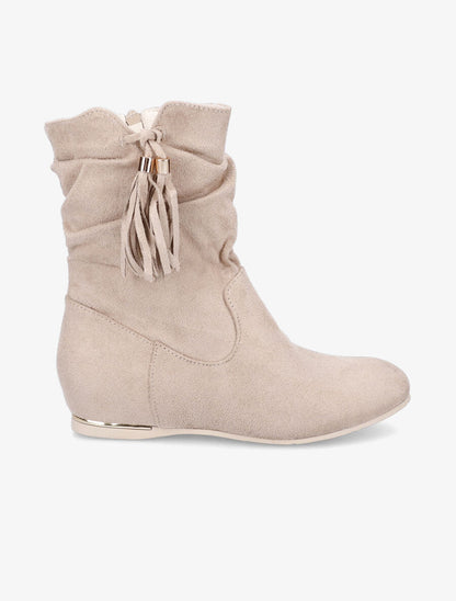 Bottines compensées en suédine - Beige - 1