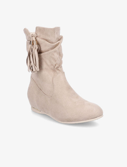 Bottines compensées en suédine - Beige - 2
