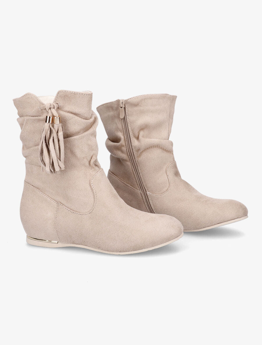 Bottines compensées en suédine - Beige - 4