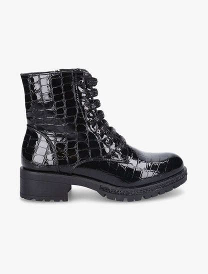 Boots montantes effet croco verni - Noir - 5