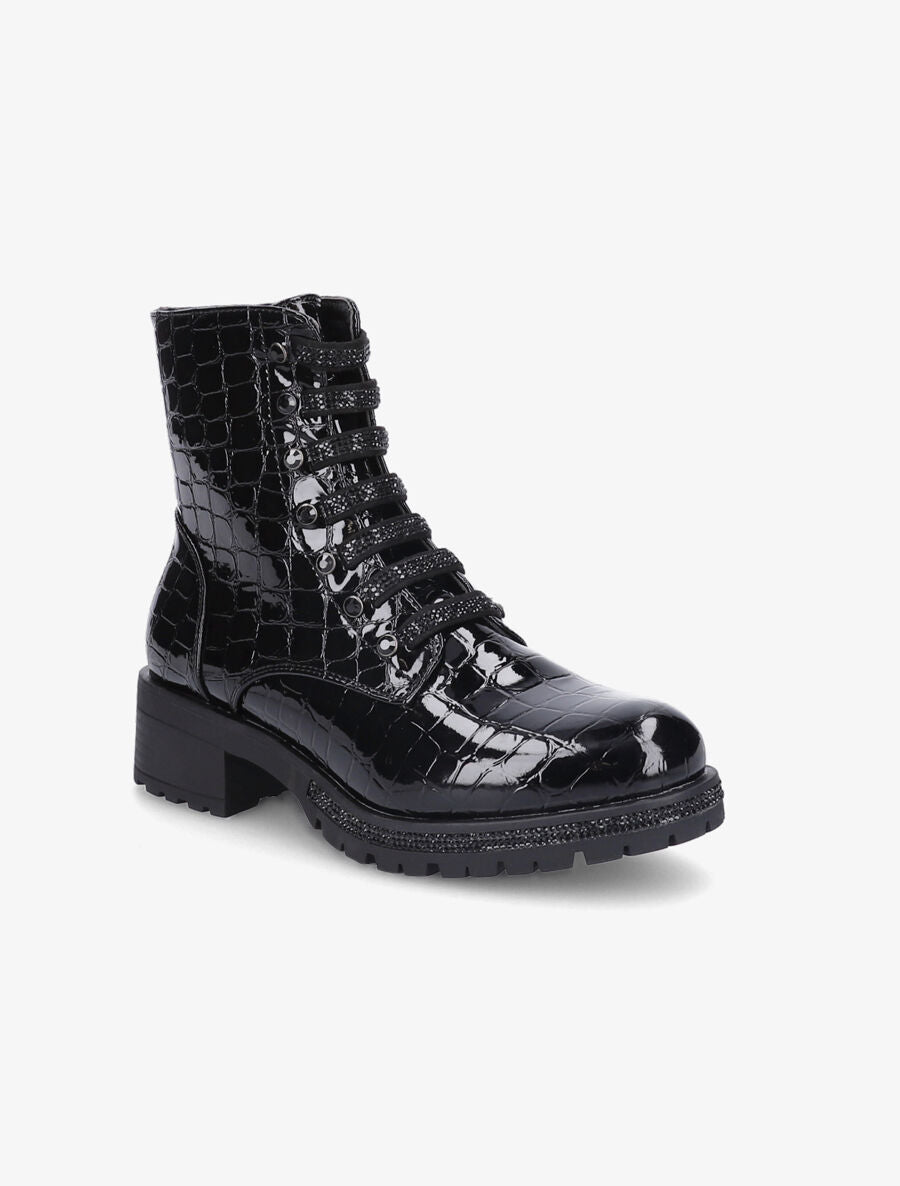 Boots montantes effet croco verni - Noir - 2