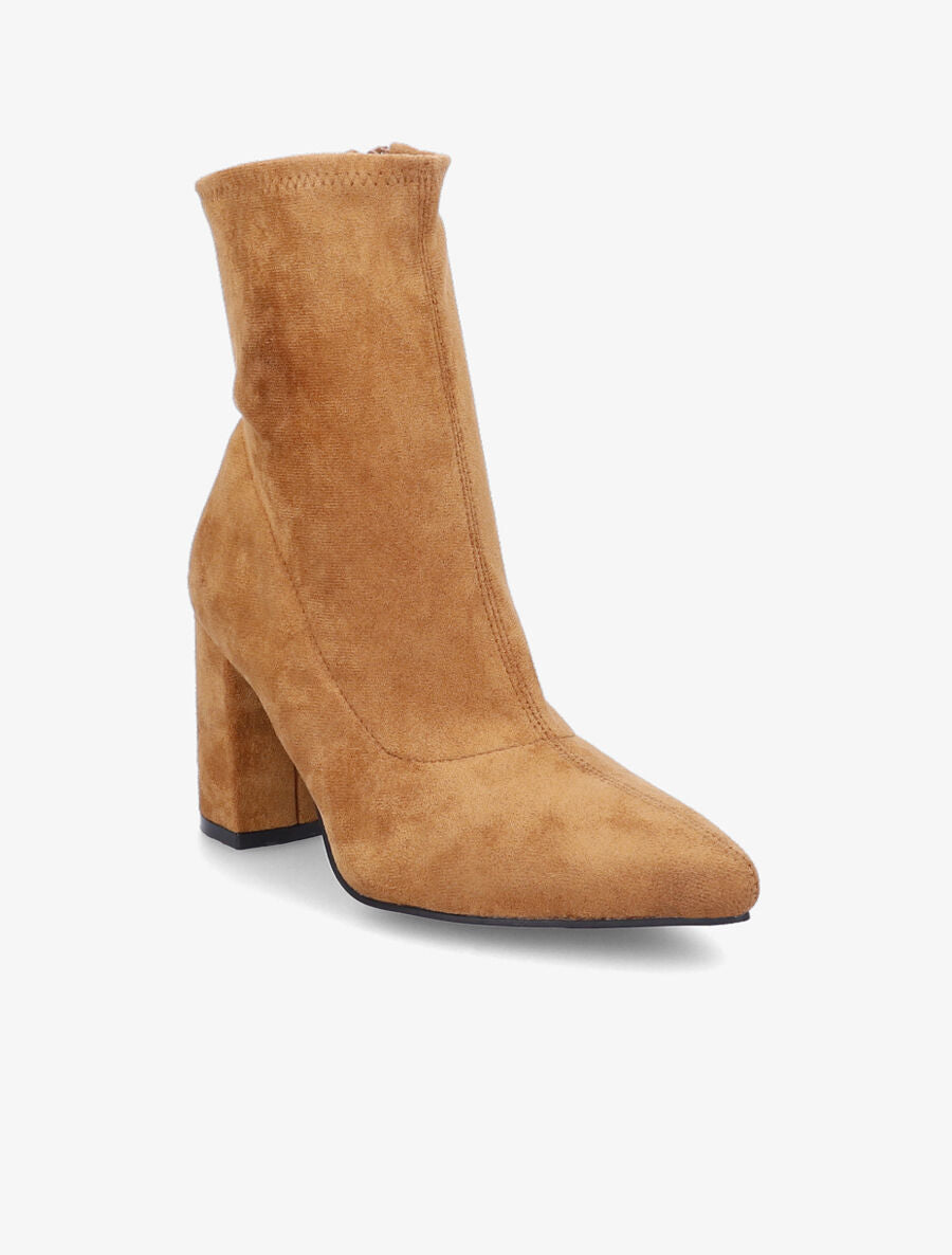 Bottines pointues en suédine souple - Camel - 2