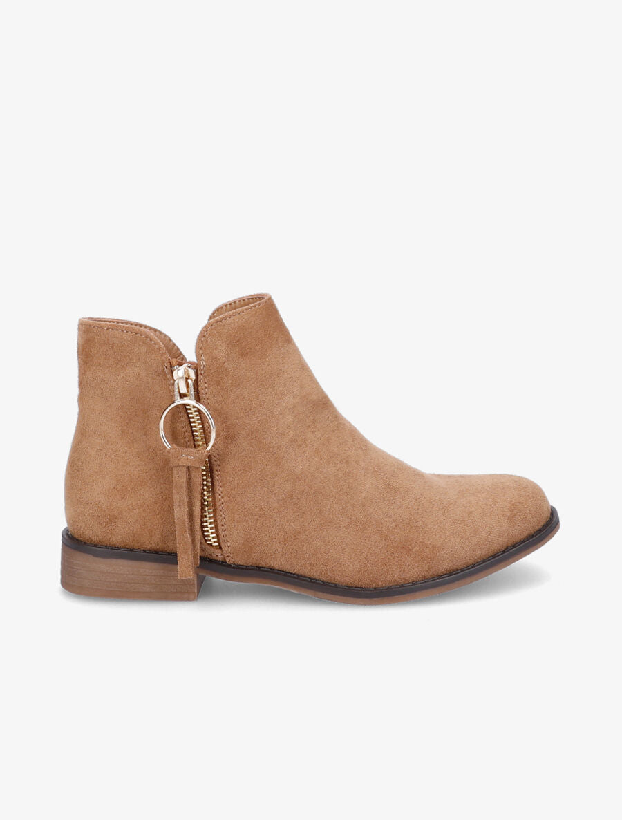 Low boots effet daim à pampille - Taupe - 5