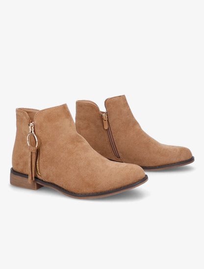 Low boots effet daim à pampille - Taupe - 4