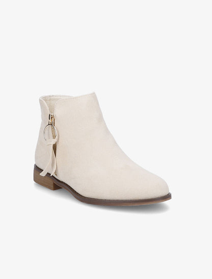 Low boots effet daim à pampille - Beige - 2
