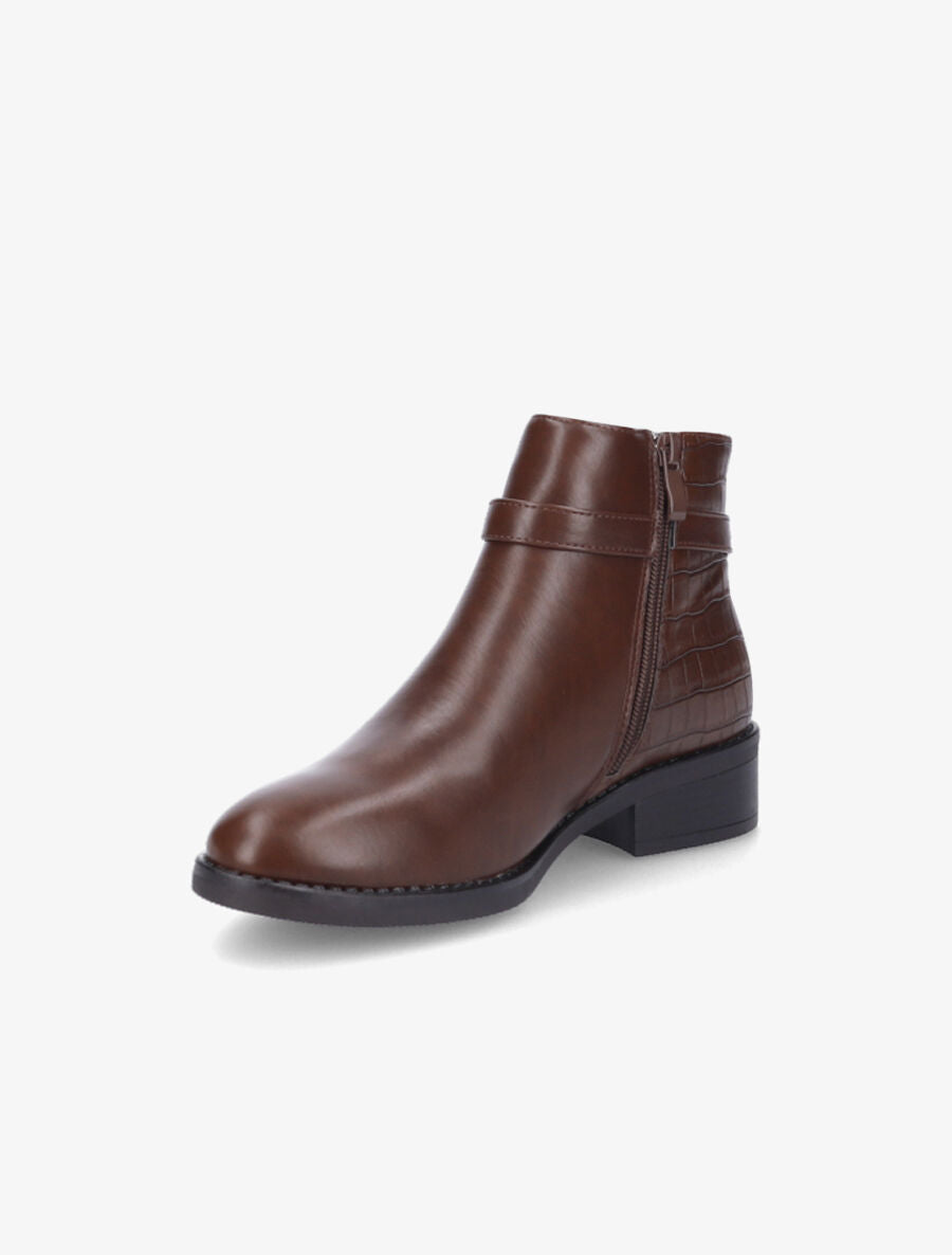 Bottines bi-matière à boucle métallique - Marron - 3
