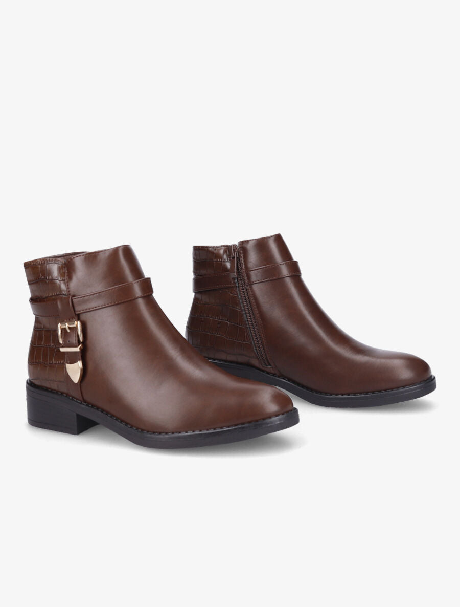 Bottines bi-matière à boucle métallique - Marron - 4