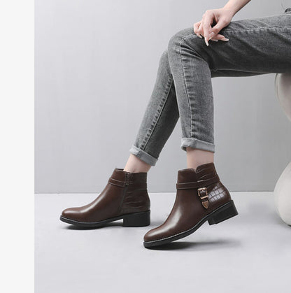 Bottines bi-matière à boucle métallique - Marron - 5