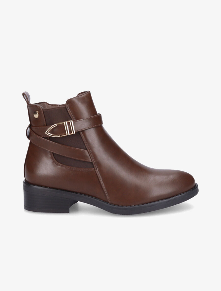 Bottines en simili à boucle stylisée - Marron - 1