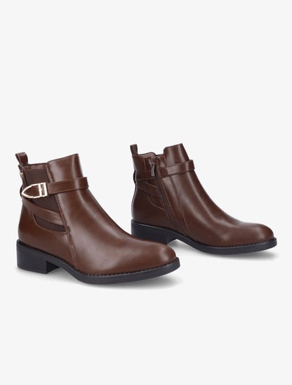 Bottines en simili à boucle stylisée - Marron - 4