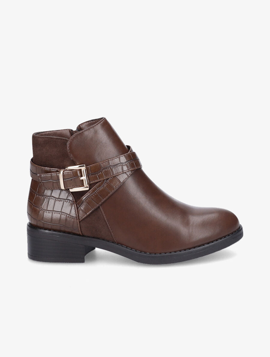 Bottines à sangles croisées - Marron - 1