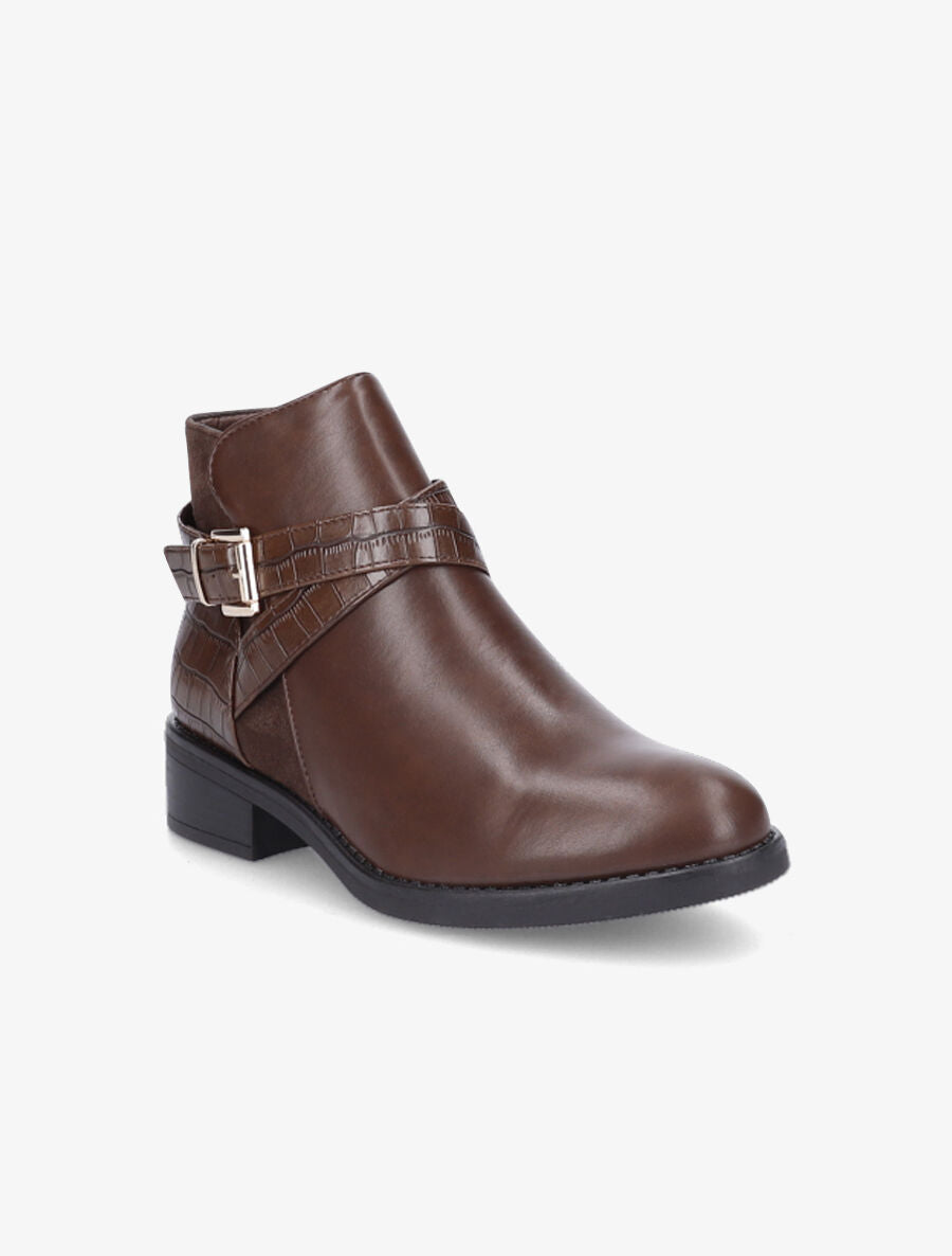 Bottines à sangles croisées - Marron - 2