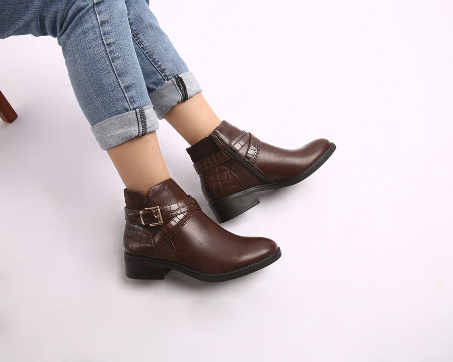 Bottines à sangles croisées - Marron - 5