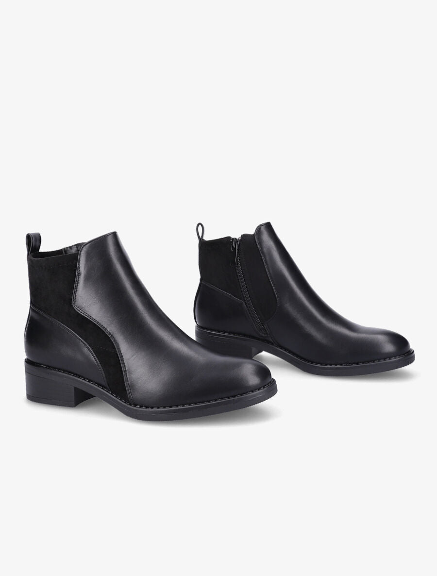 Bottines en simili et suédine - Noir - 4