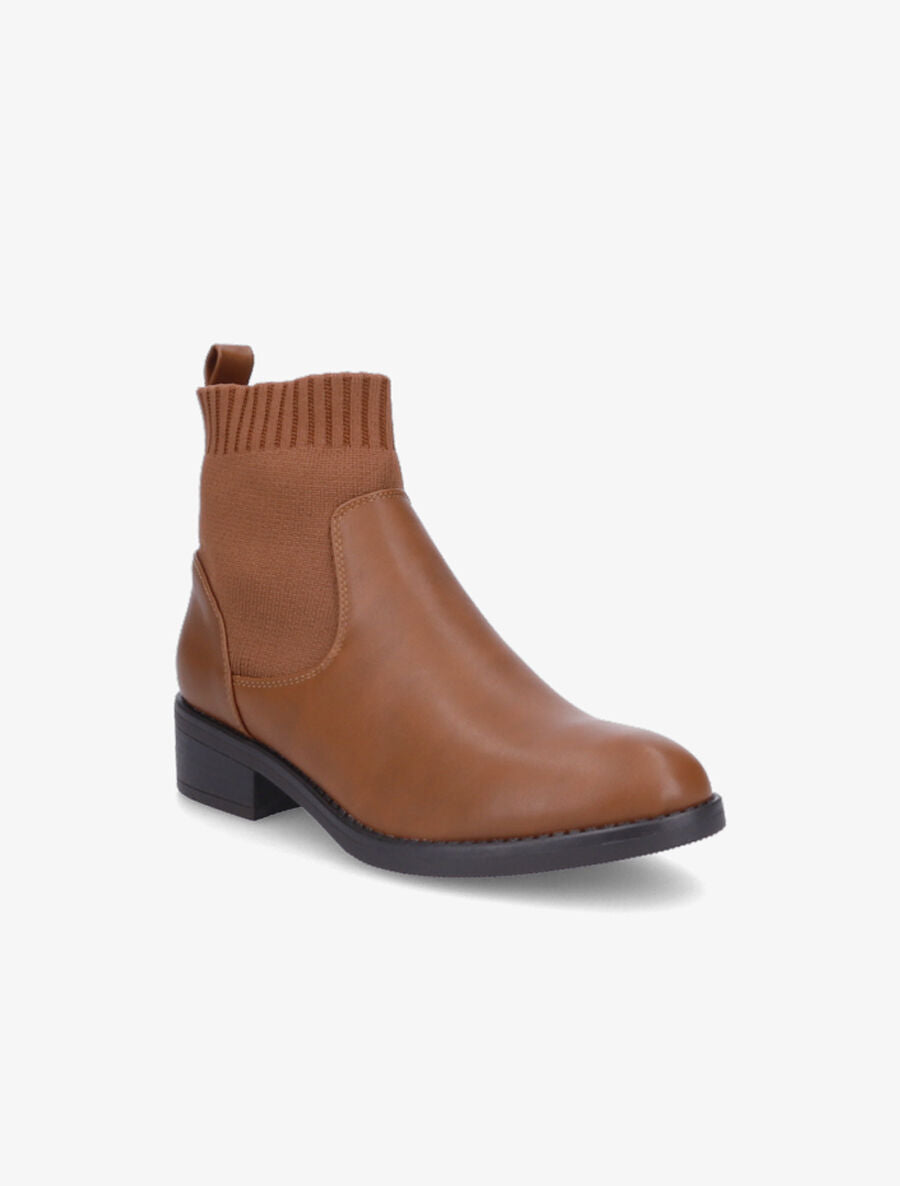 Bottines bi-matière style chaussette - Camel - 2