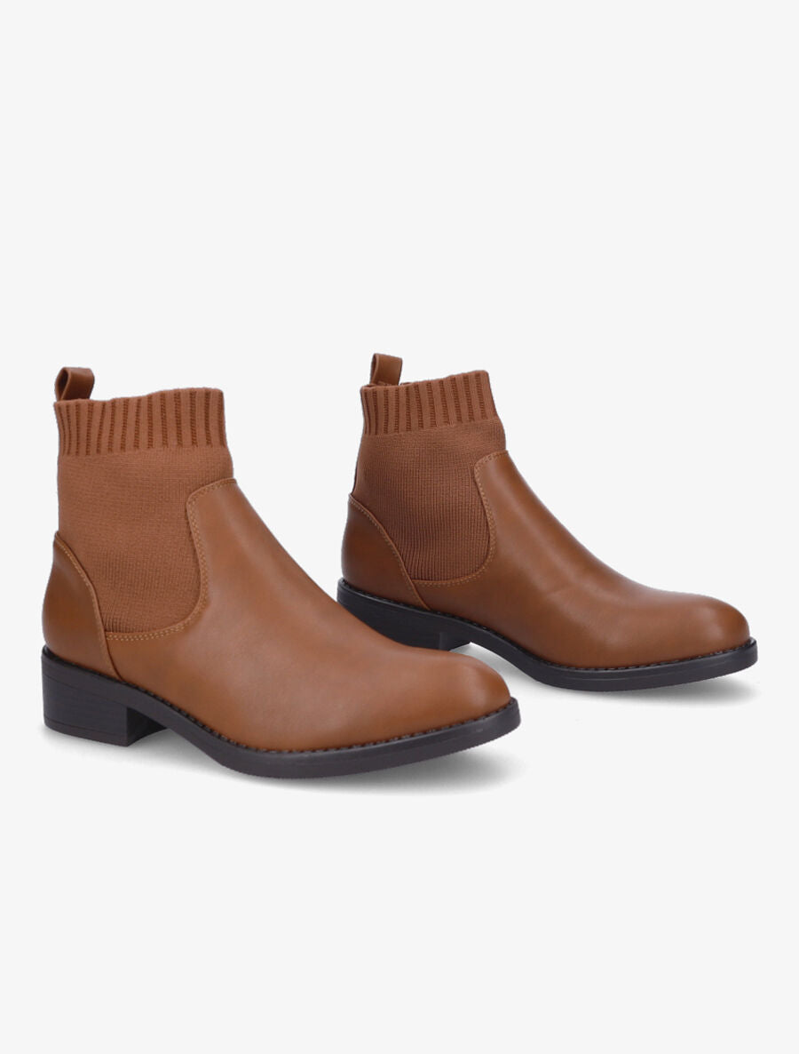 Bottines bi-matière style chaussette - Camel - 4