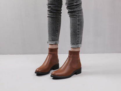Bottines bi-matière style chaussette - Camel - 5