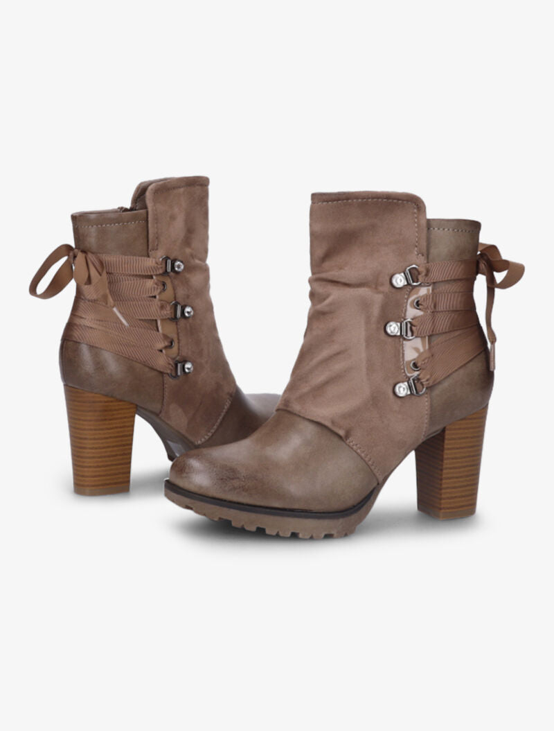 Bottines bi-matière à contrefort à lanières et à strass - Taupe - 1