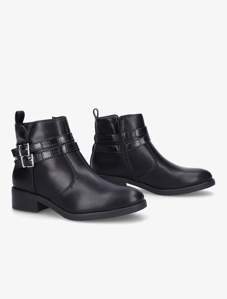 Bottines à double sangles croco - Noir - 4
