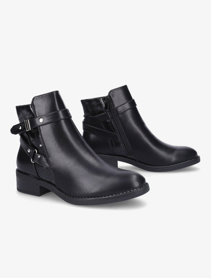 Bottines en simili à sangle - Noir - 4