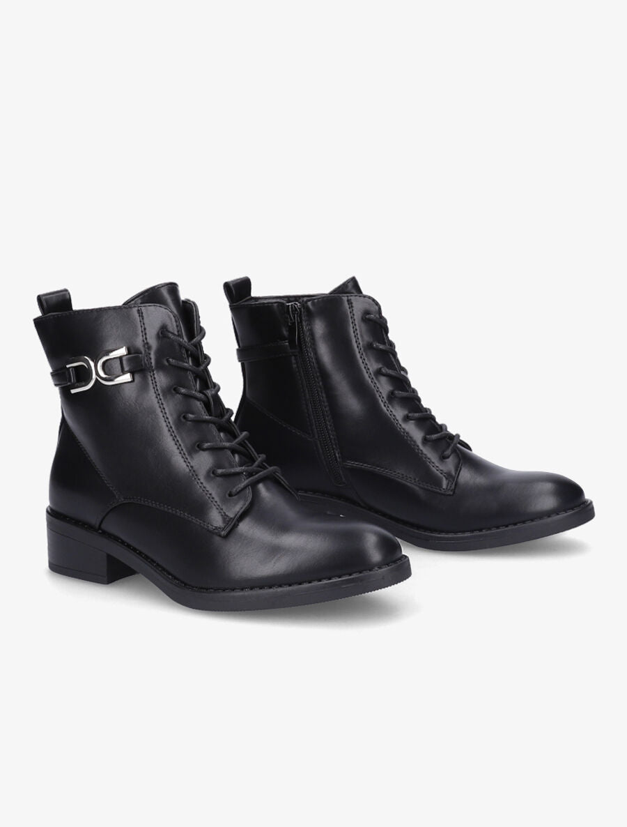 Bottines lacées à boucle stylisée - Noir - 4
