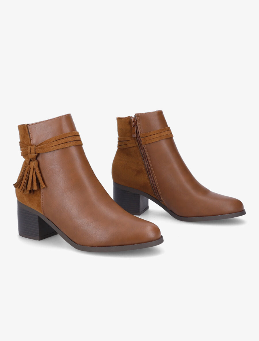Bottines bi-matière à pompon - Camel - 4