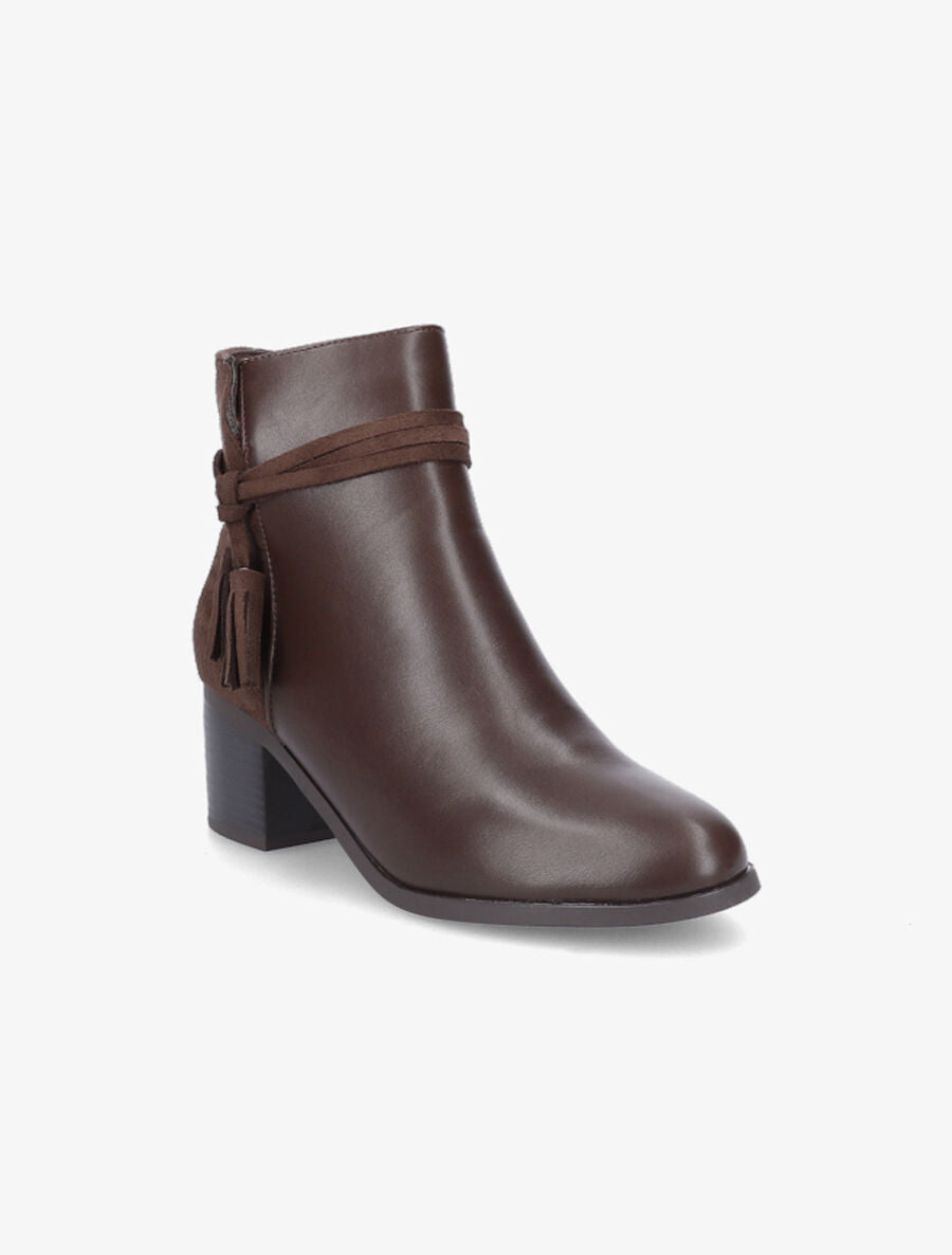 Bottines bi-matière à pompon - Marron - 2